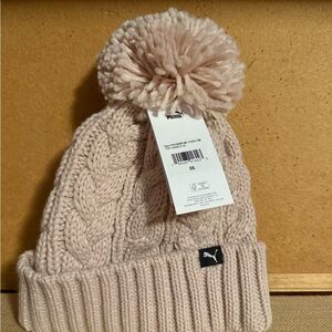 Puma Light Pink Cable Knit Pom-Pom Beanie